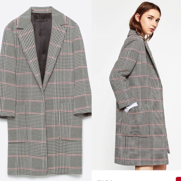 Zara Rare Ecru Tartan Checked Classic Coat Bloggers Favourite. - Picture 2 of 13